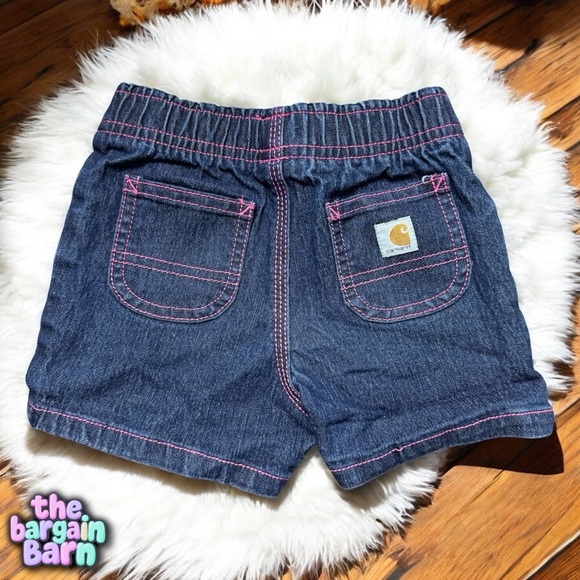 Carhartt Girls Infant Vintage Elastic Dark Wash Denim Blue Jean Shorts (12M) - Picture 1 of 4